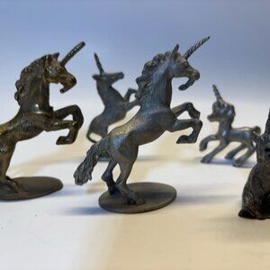 Vintage 1980s Spoontiques Pewter and Brass Unicorn Figurines 2-3’’Tall, Lot Of 5